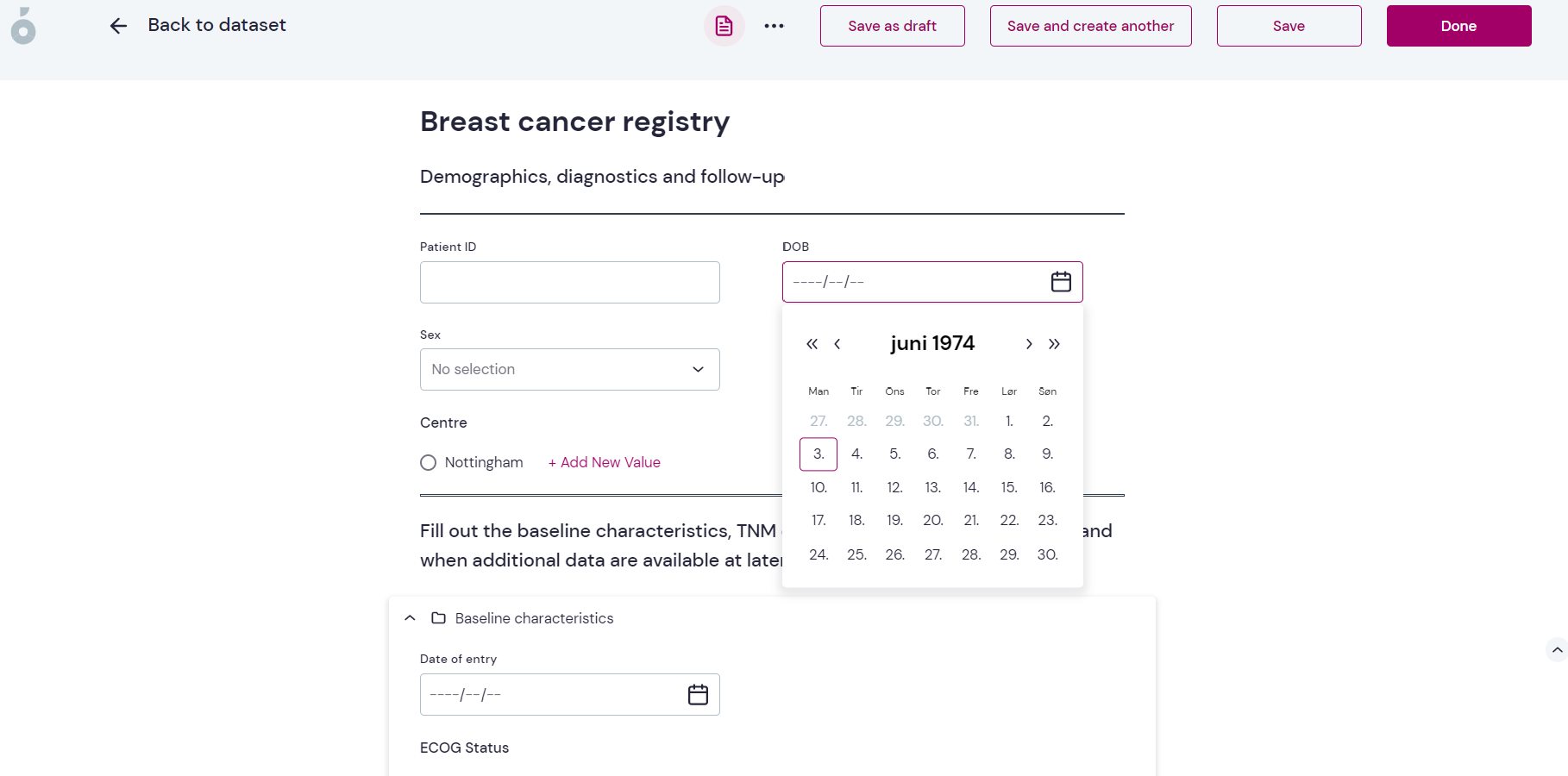 Breast cancer register template