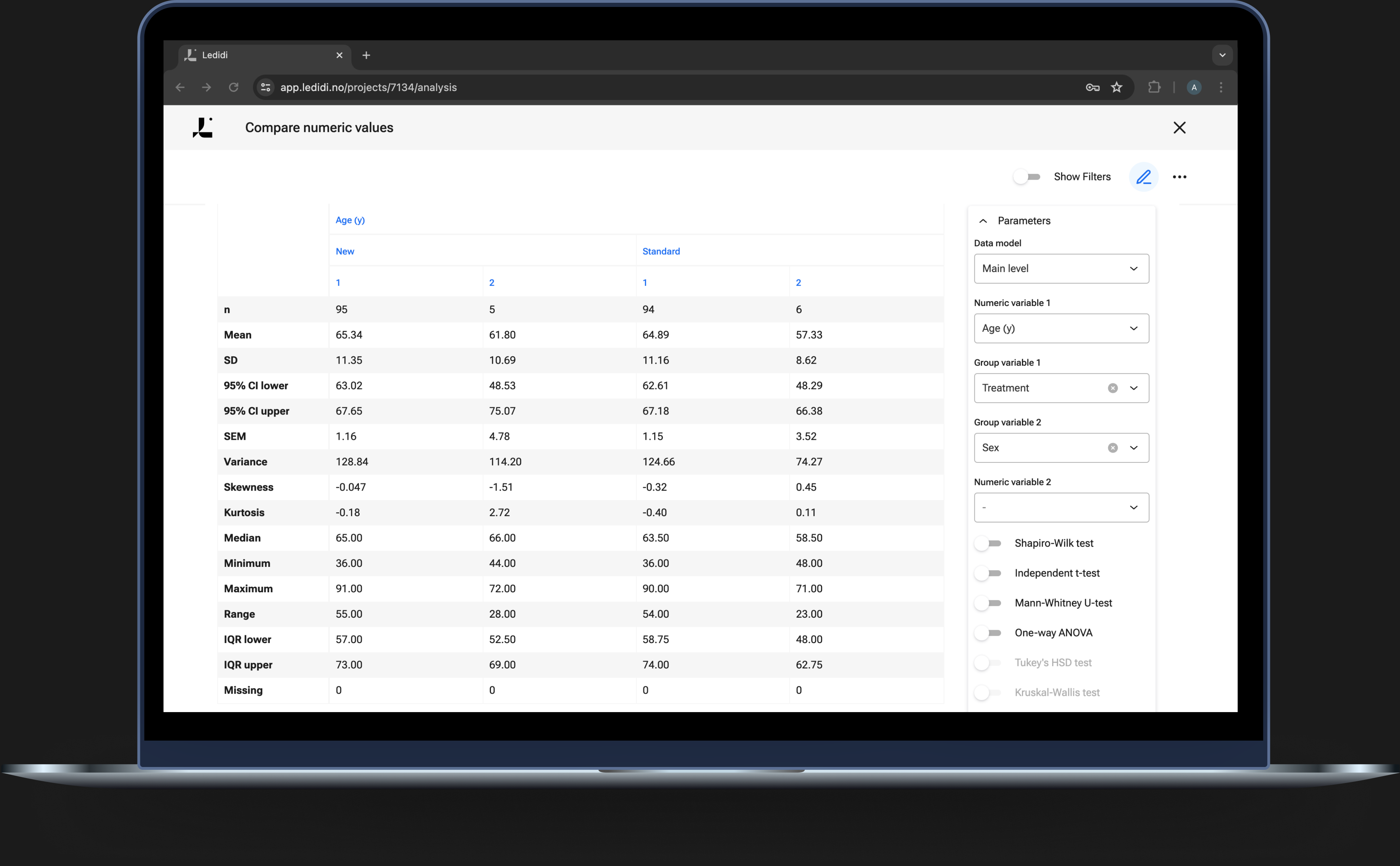 Analyses Compare numeric values